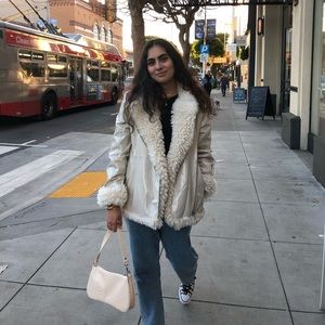 UO Tania Sherpa Lined Faux Leather Moto Jacket